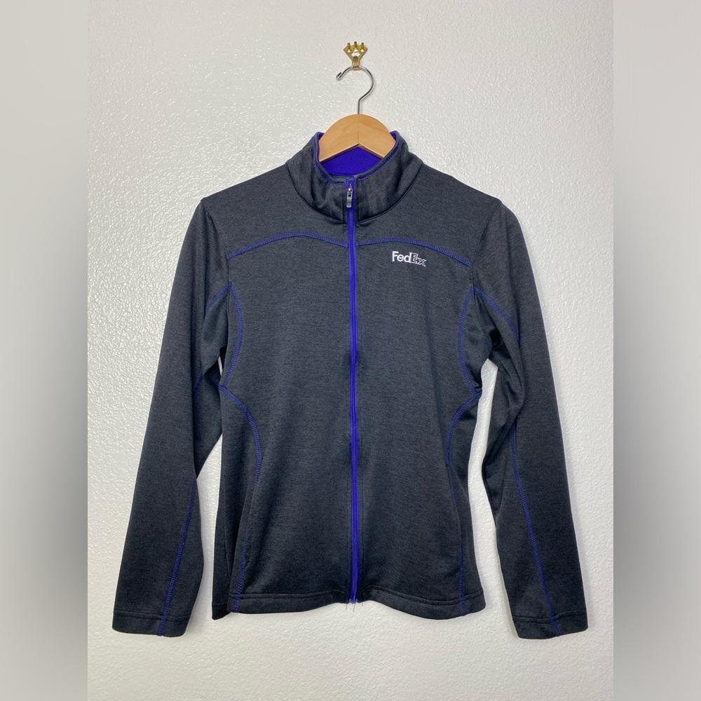 FedEx Sweater Womens Small Grey Employee Work Delivery Uniform Full Zip Light